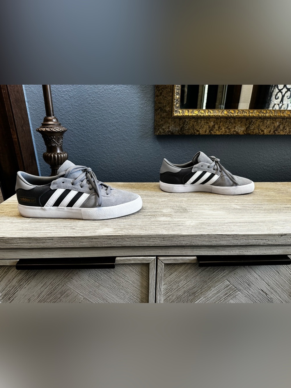 adidas Men's Gray Black White Suede Sneakers